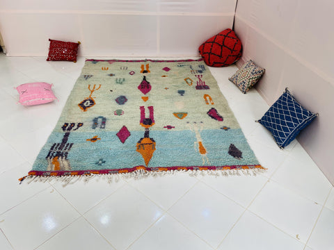 Moroccan Rug, Handmade beni Rug, Authentic Moroccan Rug, Abstract Berber Rug, bleu red Wool Rug, Sheep Wool Rug, Bohemian,Beni ourain  rug