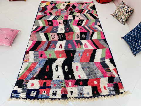 Boujad Moroccan Rug, Handmade Boujaad Rug, Authentic Moroccan Rug, Abstract Berber Rug, Purple pink Wool Rug, Sheep Wool Rug, Bohemian Rug.
