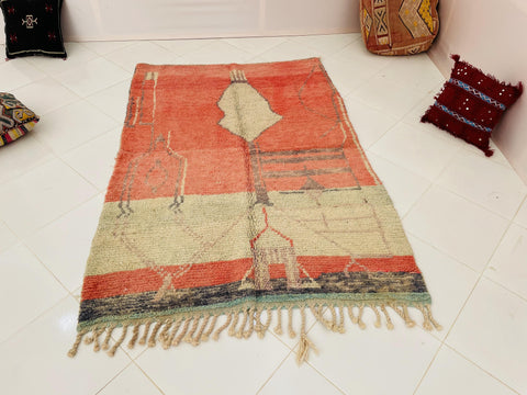 Moroccan Rug, Handmade beni Rug Authentic Moroccan Rug, Orange Wool Rug, Sheep Wool Rug, Bohemian Rug,Beni ourain  rug Area rug, Morocco rug