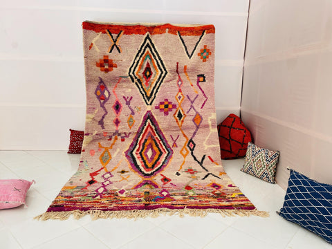 Boujad Moroccan Rug, Handmade Boujaad Rug, Authentic Moroccan Rug, Abstract Berber Rug, pink Wool Rug, Sheep Wool Rug, Bohemian Rug.