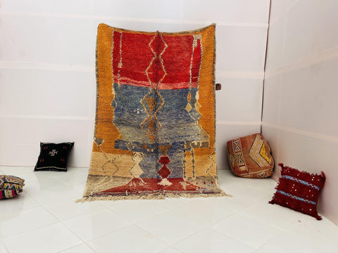 Boujad Moroccan Rug, Handmade Boujaad Rug, Authentic Moroccan Rug, Abstract Berber Rug, Orange Wool Rug, Sheep Wool Rug, Bohemian Rug.