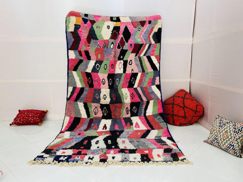 Boujad Moroccan Rug, Handmade Boujaad Rug, Authentic Moroccan Rug, Abstract Berber Rug, Purple pink Wool Rug, Sheep Wool Rug, Bohemian Rug.