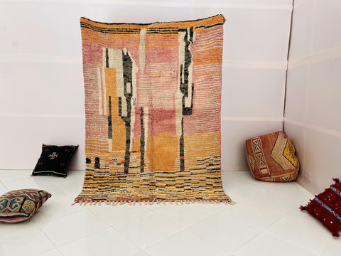 Boujad Moroccan Rug, Handmade Boujaad Rug, Authentic Moroccan Rug, Abstract Berber Rug, Orange Wool Rug, Sheep Wool Rug, Bohemian Rug.