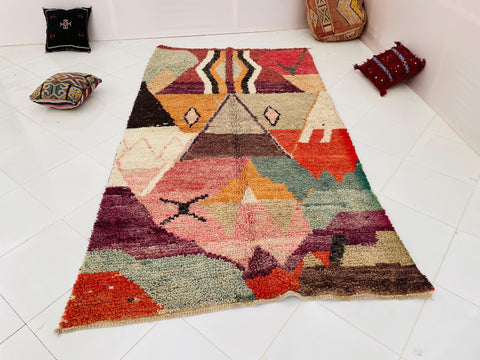 Boujad Moroccan Rug, Handmade Boujaad Rug, Authentic Moroccan Rug, Abstract Berber Rug, pink Wool Rug, Sheep Wool Rug, Bohemian Rug.