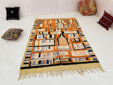 Boujad Moroccan Rug, Handmade Boujaad Rug, Authentic Moroccan Rug, Abstract Berber Rug, Orange Wool Rug, Sheep Wool Rug, Bohemian Rug.