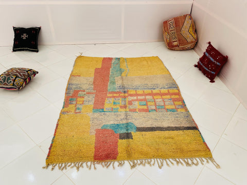 Moroccan Rug, Handmade beni Rug Authentic Moroccan Rug, yellow Wool Rug, Sheep Wool Rug, Bohemian Rug,Beni ourain  rug Area rug, Morocco rug