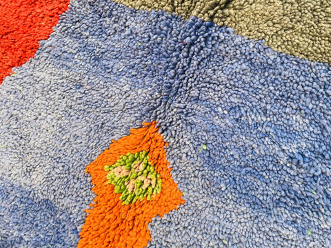Boujad Moroccan Rug, Handmade Boujaad Rug, Authentic Moroccan Rug, Abstract Berber Rug, Green Blue Wool Rug, Sheep Wool Rug, Bohemian Rug.