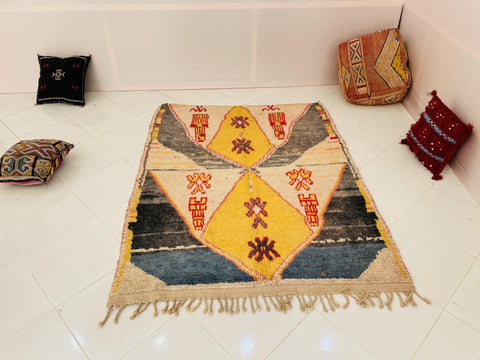 Moroccan Rug, Handmade beni Rug Authentic Moroccan Rug, yellow Wool Rug, Sheep Wool Rug, Bohemian Rug,Beni ourain  rug Area rug, Morocco rug