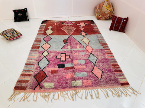 Boujad Moroccan Rug, Handmade Boujaad Rug, Authentic Moroccan Rug, Abstract Berber Rug, Orange Wool Rug, Sheep Wool Rug, Bohemian Rug.