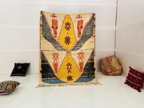 Moroccan Rug, Handmade beni Rug Authentic Moroccan Rug, yellow Wool Rug, Sheep Wool Rug, Bohemian Rug,Beni ourain  rug Area rug, Morocco rug