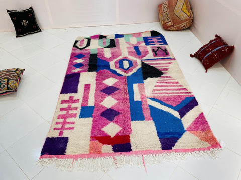 Moroccan Rug, Handmade beni Rug Authentic Moroccan Rug, Wool Rug, Sheep Wool Rug, Bohemian Rug,Beni ourain  Pink Moroccan Rug, Morocco rug