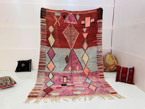 Boujad Moroccan Rug, Handmade Boujaad Rug, Authentic Moroccan Rug, Abstract Berber Rug, Orange Wool Rug, Sheep Wool Rug, Bohemian Rug.