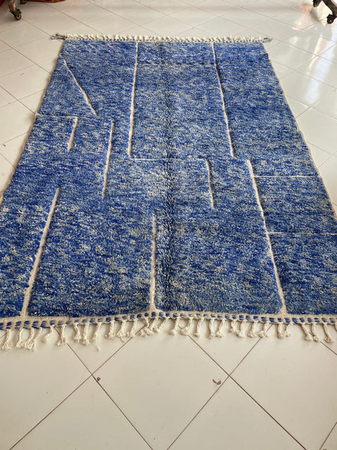 Moroccan Rug – Beni Ourain Rugs - Hand-Woven  rug - Bleu rug  – 6.4x9.5 Feet Carpet - living room rug - Moroccan carpet