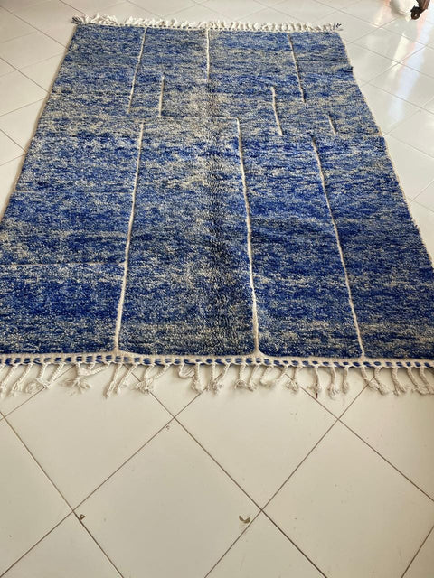 Moroccan Rug – Beni Ourain Rugs - Handmade  rug - Bleu rug  – 6.6x9.4 Feet Carpet - living room rug - oriental rugs