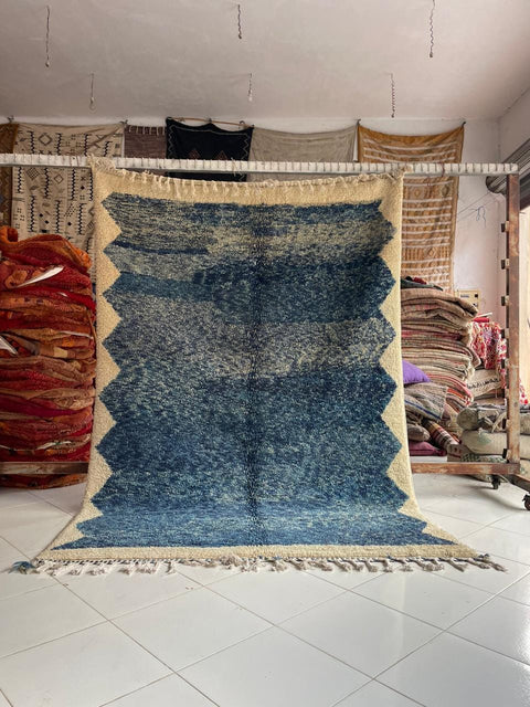 Moroccan Rug – Beni Ourain Rugs - Handmade rug - Bleu rug  – 6.5x9.6 Feet Carpet - living room rug - Moroccan carpet