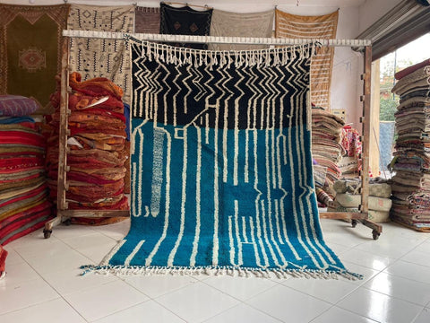 Moroccan Rug – Beni Ourain Rugs - Handmade rug - Bleu rug  – 6.8x9.7 Feet Carpet - living room rug - Moroccan carpet