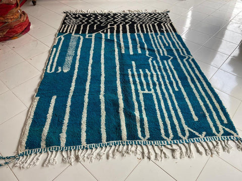Moroccan Rug – Beni Ourain Rugs - Handmade rug - Bleu rug  – 6.8x9.7 Feet Carpet - living room rug - Moroccan carpet