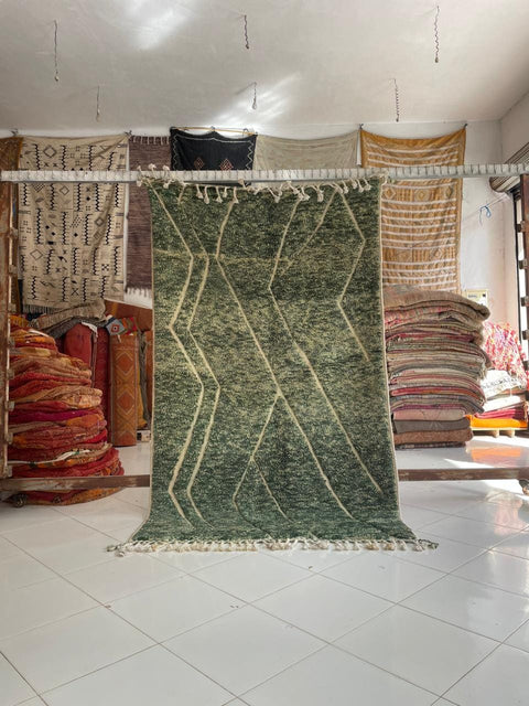 Moroccan Rug – Beni Ourain Rugs - Handmade rug - Green rug  – 5x8.3 Feet Carpet - living room rug - oriental rugs