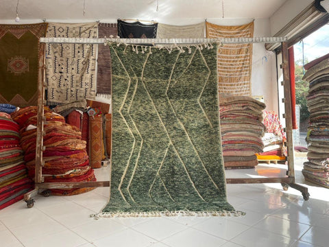 Moroccan Rug – Beni Ourain Rugs - Handmade rug - Green rug  – 5x8.3 Feet Carpet - living room rug - oriental rugs