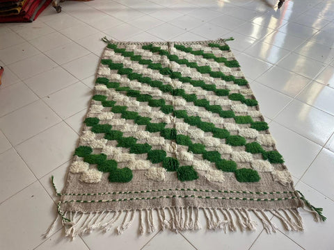 Moroccan Rug – Beni Ourain Rugs - Wool rug - Green rug  – 4.9x7.3 Feet Carpet - living room rug - Moroccan carpet - Bohemian Rug