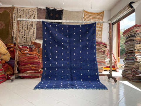 Moroccan Rug – Beni Ourain Rugs - Hand-Woven  rug - Bleu rug  – 6.5x9.5 Feet Carpet - living room rug - Moroccan carpet
