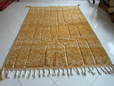 Moroccan Rug – Beni Ourain Rugs - Handmade rug - Yellow rug – 6.6x9.5 Feet Carpet - living room rug - oriental Rug