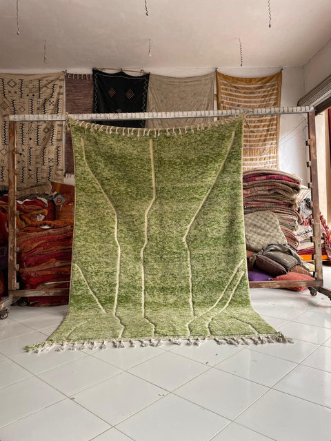 Moroccan Rug – Beni Ourain Rugs - Handmade rug - Green rug – 6.3x9.5 Feet Carpet - living room rug - oriental Rug
