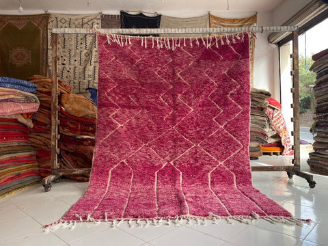 Salon ROSE BENIOURAIN - Incroyable tapis rose marocain - Tapis berbère fait main - Tapis marocains antiques Beniourain - VIEUX tapis Boho