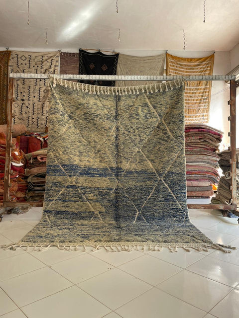 Moroccan Rug – Beni Ourain Rugs - Handmade rug - Bleu and Black rug – 6.9x9.7 Feet Rug - living room rug - oriental Rug - Moroccan carpet