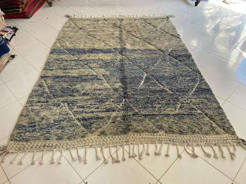 Moroccan Rug – Beni Ourain Rugs - Handmade rug - Bleu and Black rug – 6.9x9.7 Feet Rug - living room rug - oriental Rug - Moroccan carpet