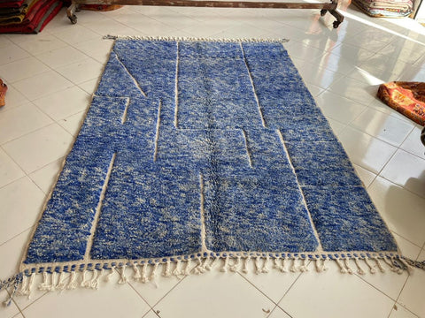 Moroccan Rug – Beni Ourain Rugs - Hand-Woven  rug - Bleu rug  – 6.4x9.5 Feet Carpet - living room rug - Moroccan carpet