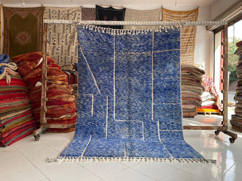 Moroccan Rug – Beni Ourain Rugs - Hand-Woven  rug - Bleu rug  – 6.4x9.5 Feet Carpet - living room rug - Moroccan carpet
