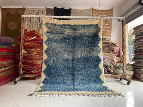 Moroccan Rug – Beni Ourain Rugs - Handmade rug - Bleu rug  – 6.5x9.6 Feet Carpet - living room rug - Moroccan carpet