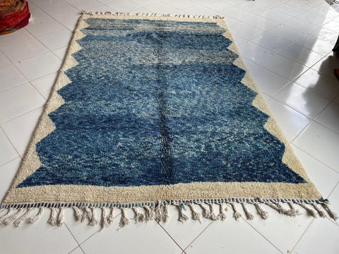 Moroccan Rug – Beni Ourain Rugs - Handmade rug - Bleu rug  – 6.5x9.6 Feet Carpet - living room rug - Moroccan carpet