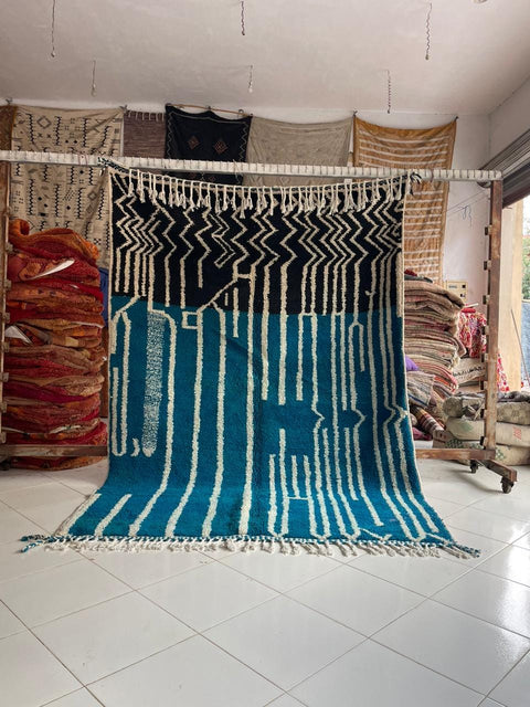 Moroccan Rug – Beni Ourain Rugs - Handmade rug - Bleu rug  – 6.8x9.7 Feet Carpet - living room rug - Moroccan carpet