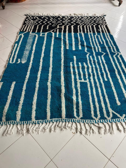 Moroccan Rug – Beni Ourain Rugs - Handmade rug - Bleu rug  – 6.8x9.7 Feet Carpet - living room rug - Moroccan carpet