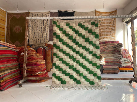 Moroccan Rug – Beni Ourain Rugs - Wool rug - Green rug  – 4.9x7.3 Feet Carpet - living room rug - Moroccan carpet - Bohemian Rug