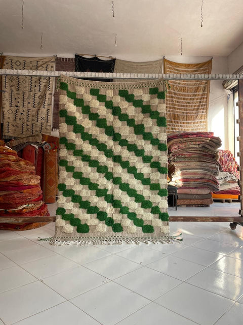 Moroccan Rug – Beni Ourain Rugs - Wool rug - Green rug  – 4.9x7.3 Feet Carpet - living room rug - Moroccan carpet - Bohemian Rug