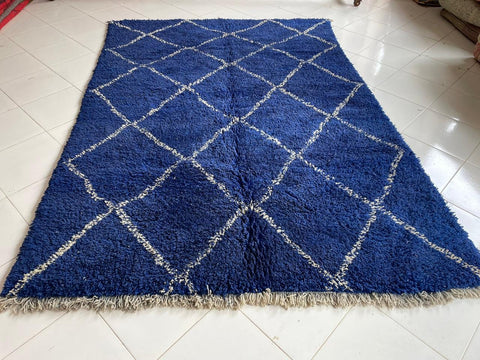 Moroccan Rug – Beni Ourain Rugs - Hand-Woven  rug - Bleu rug  – 7x10.1 Feet Carpet - living room rug - Moroccan carpet