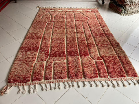 Moroccan Rug – Beni Ourain Rugs - Handmade rug - Red rug – 6.8x10 Feet Carpet - living room rug - oriental Rug