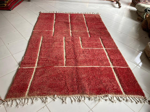 Moroccan Rug – Beni Ourain Rugs - Handmade rug - Red rug – 6.3x9.6 Feet Carpet - living room rug - oriental Rug