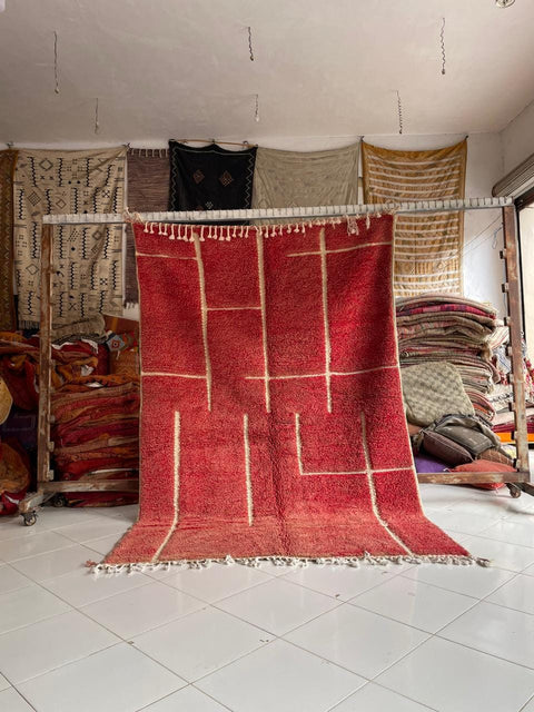 Moroccan Rug – Beni Ourain Rugs - Handmade rug - Red rug – 6.3x9.6 Feet Carpet - living room rug - oriental Rug