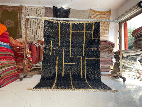 Moroccan Rug – Beni Ourain Rugs - Handmade rug - Black rug – 6.6x9.7 Feet Carpet - living room rug - oriental Rug