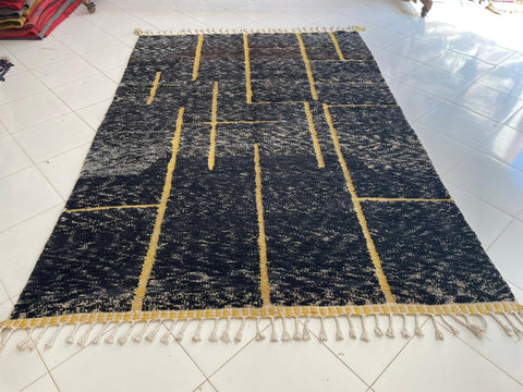 Moroccan Rug – Beni Ourain Rugs - Handmade rug - Black rug – 6.6x9.7 Feet Carpet - living room rug - oriental Rug