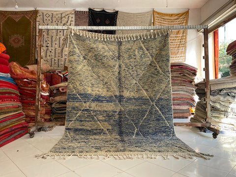 Moroccan Rug – Beni Ourain Rugs - Handmade rug - Bleu and Black rug – 6.9x9.7 Feet Rug - living room rug - oriental Rug - Moroccan carpet
