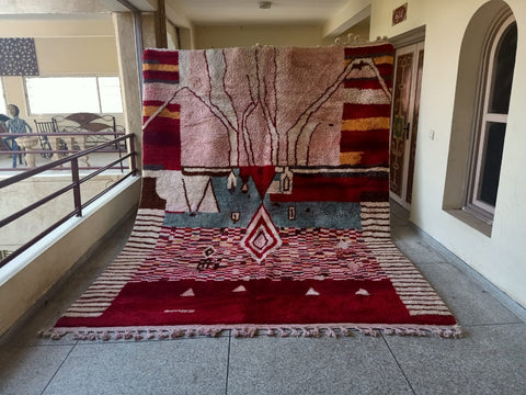Unique Anouk Ikat Moroccan Mrirt Rug: Add a Touch of Global Glamour with a Fusion of Ikat Patterns and Traditional Mrirt Weaving Techniques