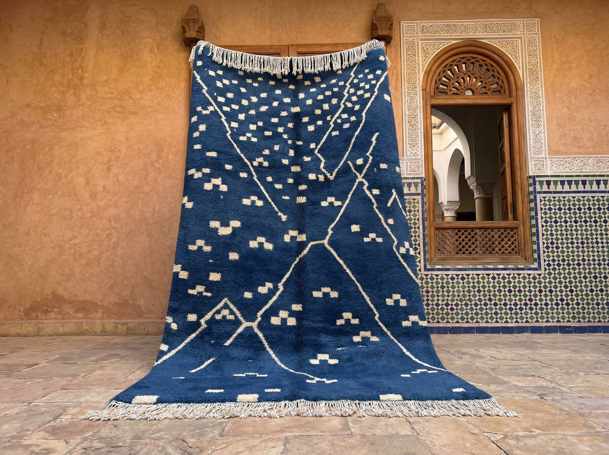 Indigo & Cream Dotted Crossed Diamonds Custom Moroccan Rug - Africancreates