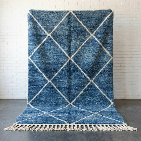 Indigo & Cream Fine Diamond Grid Custom Moroccan Rug - Africancreates