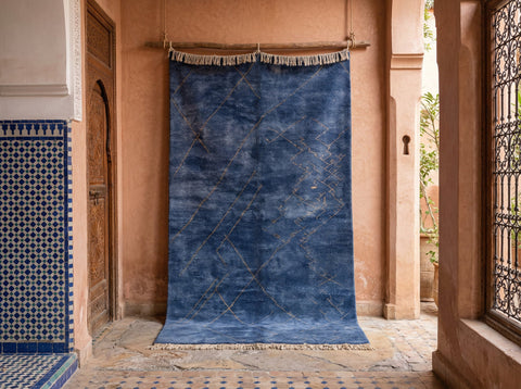 Indigo Fine Gold Crossing Diamonds Custom Moroccan Rug - Africancreates