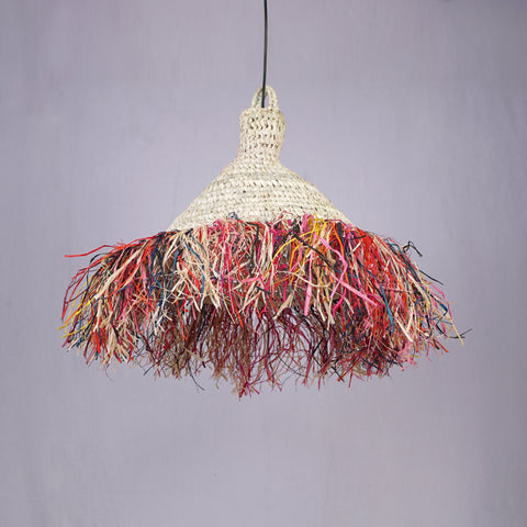 Palm and raffia pendant light, Rattan ceiling light, Natural lighting